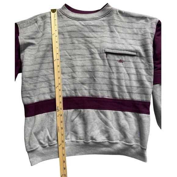 Vintage Green Line Men’s Striped Crewneck Sweatshirt | Gray & Burgundy | Size L - Picture 4 of 6